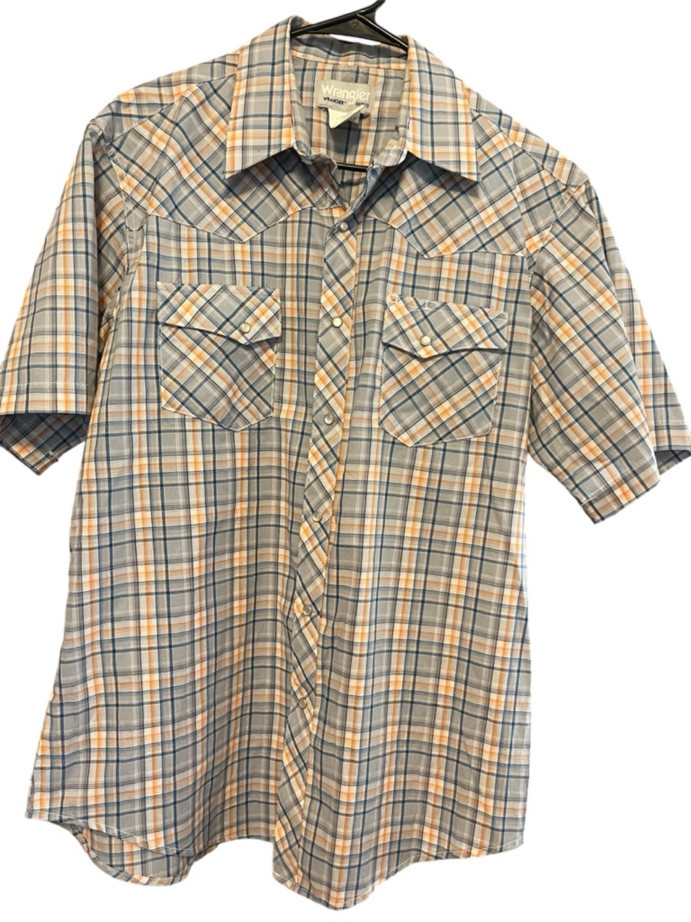 Wrangler Wrancher Shirt men's Size Large plaid short sleeve button down shirt
